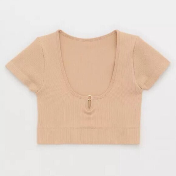 NWT Aerie Superchill Seamless Ring Cap Sleeve Tan Bra Top - Picture 4 of 7